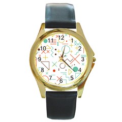 Mathematics Geometry Geometric Shape Euclidean Pattern Round Gold Metal Watch by Sapixe