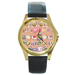 Illustration Seamless Pattern Standardize Round Gold Metal Watch by danenraven