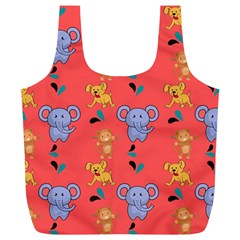 Illustration Elephant Cartoon Animal Monkey Full Print Recycle Bag (xl) by danenraven