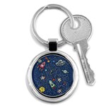 Illustration Cat Space Astronaut Rocket Maze Key Chain (Round) Front