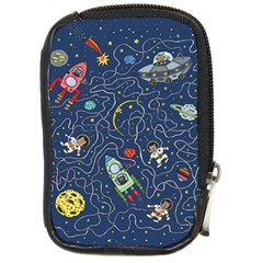 Illustration Cat Space Astronaut Rocket Maze Compact Camera Leather Case by Ravend