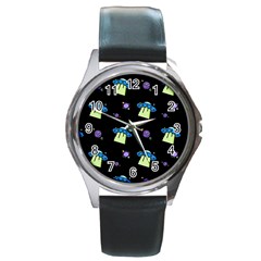 Illustration Cosmos Cosmo Rocket Spaceship -ufo Round Metal Watch by danenraven