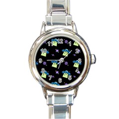 Illustration Cosmos Cosmo Rocket Spaceship Ufo Round Italian Charm Watch by danenraven