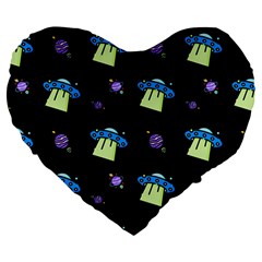 Illustration Cosmos Cosmo Rocket Spaceship Ufo Large 19  Premium Heart Shape Cushions by danenraven
