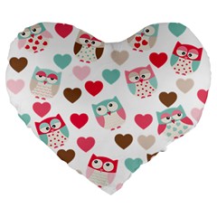 Lovely Owls Large 19  Premium Heart Shape Cushion by ConteMonfreyShop