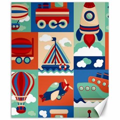 Toy Transport Cartoon Seamless-pattern-with-airplane-aerostat-sail Yacht Vector Illustration Canvas 8  X 10  by Jancukart