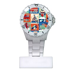 Toy Transport Cartoon Seamless-pattern-with-airplane-aerostat-sail Yacht Vector Illustration Plastic Nurses Watch by Jancukart