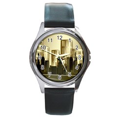 Architecture City House Round Metal Watch by Jancukart