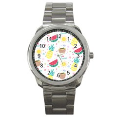 Pineapple And Watermelon Summer Fruit Sport Metal Watch by Jancukart
