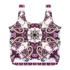 Multicolored Pattern Illustration Purple Peacock Full Print Recycle Bag (l) by Jancukart