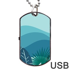 Palm Leaves Waves Mountains Hills Dog Tag Usb Flash (two Sides) by Ravend