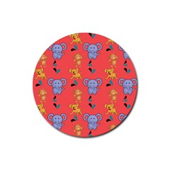 Elephant Cartoon Animal Monkey Rubber Coaster (round) by Wegoenart