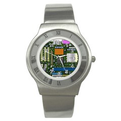 Illustration Motherboard Pc Computer Stainless Steel Watch by danenraven