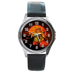 Night Full Moon Gespenstig Round Metal Watch by Wegoenart