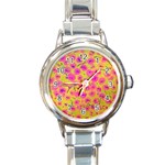 Cherries Fruit Food Neon Texture Fluorescent Round Italian Charm Watch Front