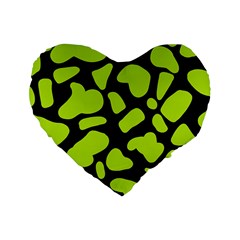 Neon Green Cow Spots Standard 16  Premium Flano Heart Shape Cushions by ConteMonfrey