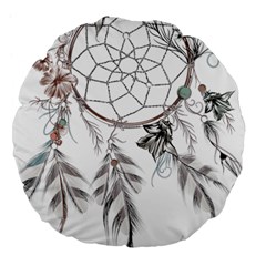 Dreamcatcher Feather Flower Illustration Art Large 18  Premium Flano Round Cushions by danenraven