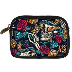 Vintage Art Tattoos Colorful Seamless Pattern Digital Camera Leather Case by Ravend