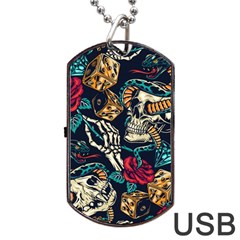Vintage Art Tattoos Colorful Seamless Pattern Dog Tag Usb Flash (two Sides) by Ravend