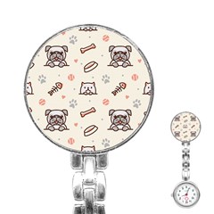 Pug-dog-cat-with-bone-fish-bones-paw-prints-ball-seamless-pattern-vector-background Stainless Steel Nurses Watch by Jancukart