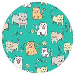 Seamless-pattern-cute-cat-cartoon-with-hand-drawn-style Round Trivet by Jancukart