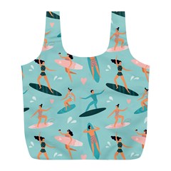 Beach-surfing-surfers-with-surfboards-surfer-rides-wave-summer-outdoors-surfboards-seamless-pattern- Full Print Recycle Bag (l) by Jancukart