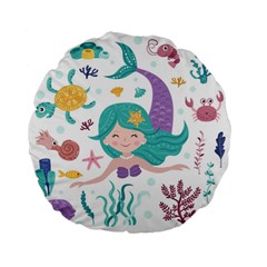 Set-cute-mermaid-seaweeds-marine-inhabitants Standard 15  Premium Flano Round Cushions by Jancukart