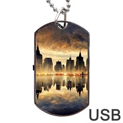 Manhattan Skyline Sunset Nyc Dog Tag Usb Flash (one Side) by Wegoenart
