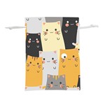 Seamless Pattern Cute Cat Cartoons Lightweight Drawstring Pouch (M) Front