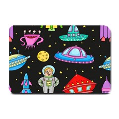Seamless Pattern With Space Object Ufo Rocket Alien Hand Drawn Element Space Small Doormat by Wegoenart