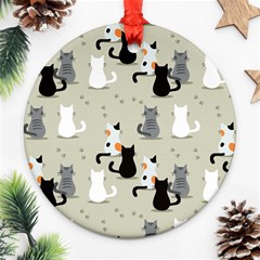 Cute-cat-seamless-pattern Ornament (round) by Wegoenart