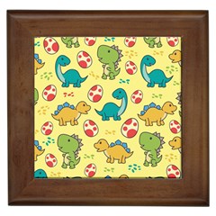 Seamless Pattern With Cute Dinosaurs Character Framed Tile by Wegoenart
