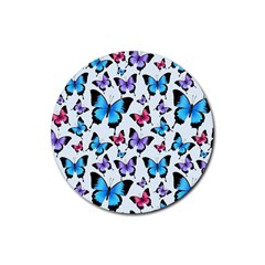 Decorative-festive-trendy-colorful-butterflies-seamless-pattern-vector-illustration Rubber Coaster (round) by Wegoenart
