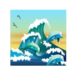 Dolphin Seagull Sea Ocean Wave Square Satin Scarf (30  X 30 ) by Wegoenart