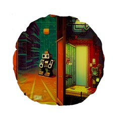 Illustration Robot Cute Sweet Futuristic Standard 15  Premium Round Cushions by Wegoenart