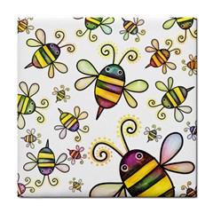 Bee Doodle Cartoon Tile Coaster by Wegoenart