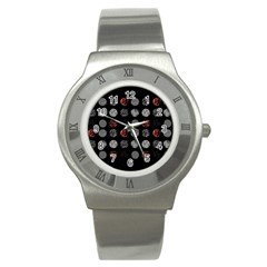 Black And Multicolored Polka Dot Wallpaper Artwork Digital Art Stainless Steel Watch by danenraven