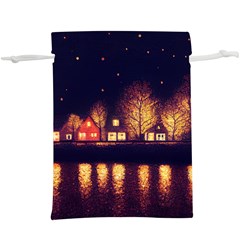 Night Houses River Bokeh Leaves Fall Autumn Lightweight Drawstring Pouch (xl) by danenraven