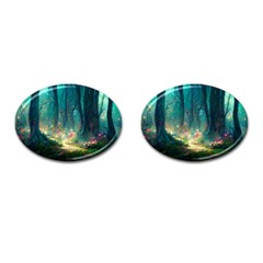 Magical Forest Forest Painting Fantasy Cufflinks (oval) by danenraven