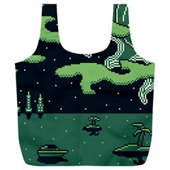 Ship Sea Monster Boat Island Night Pixel Full Print Recycle Bag (xxl) by Pakemis