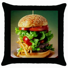 Hamburger Cheeseburger Burger 3d Render Snack Throw Pillow Case (black) by Pakemis