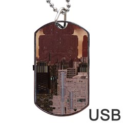 Skyline Skyscrapers Futuristic Sci-fi Panorama Dog Tag Usb Flash (two Sides) by Pakemis
