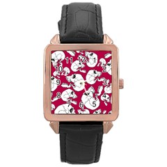 Terrible Frightening Seamless Pattern With Skull Rose Gold Leather Watch  by Pakemis