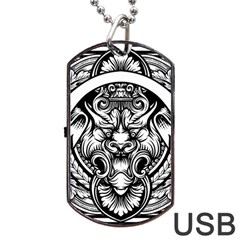 Tiger Illustration Vintage Border Frame Engraving With Retro Ornament Pattern Antique Rococo Style D Dog Tag Usb Flash (one Side) by Pakemis