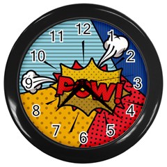Pow Word Pop Art Style Expression Vector Wall Clock (black) by Pakemis