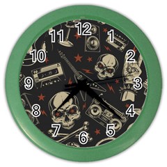 Grunge Seamless Pattern With Skulls Color Wall Clock by Pakemis