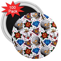 Full Color Flash Tattoo Patterns 3  Magnets (100 Pack) by Pakemis