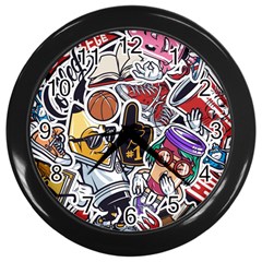 Vintage College Colorful Seamless Pattern Wall Clock (black) by Pakemis