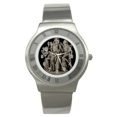 Catholic Motif Sculpture Over Black Stainless Steel Watch by dflcprintsclothing