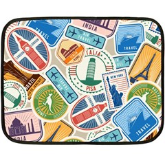 Travel Pattern Immigration Stamps Stickers With Historical Cultural Objects Travelling Visa Immigran Double Sided Fleece Blanket (mini) by Pakemis